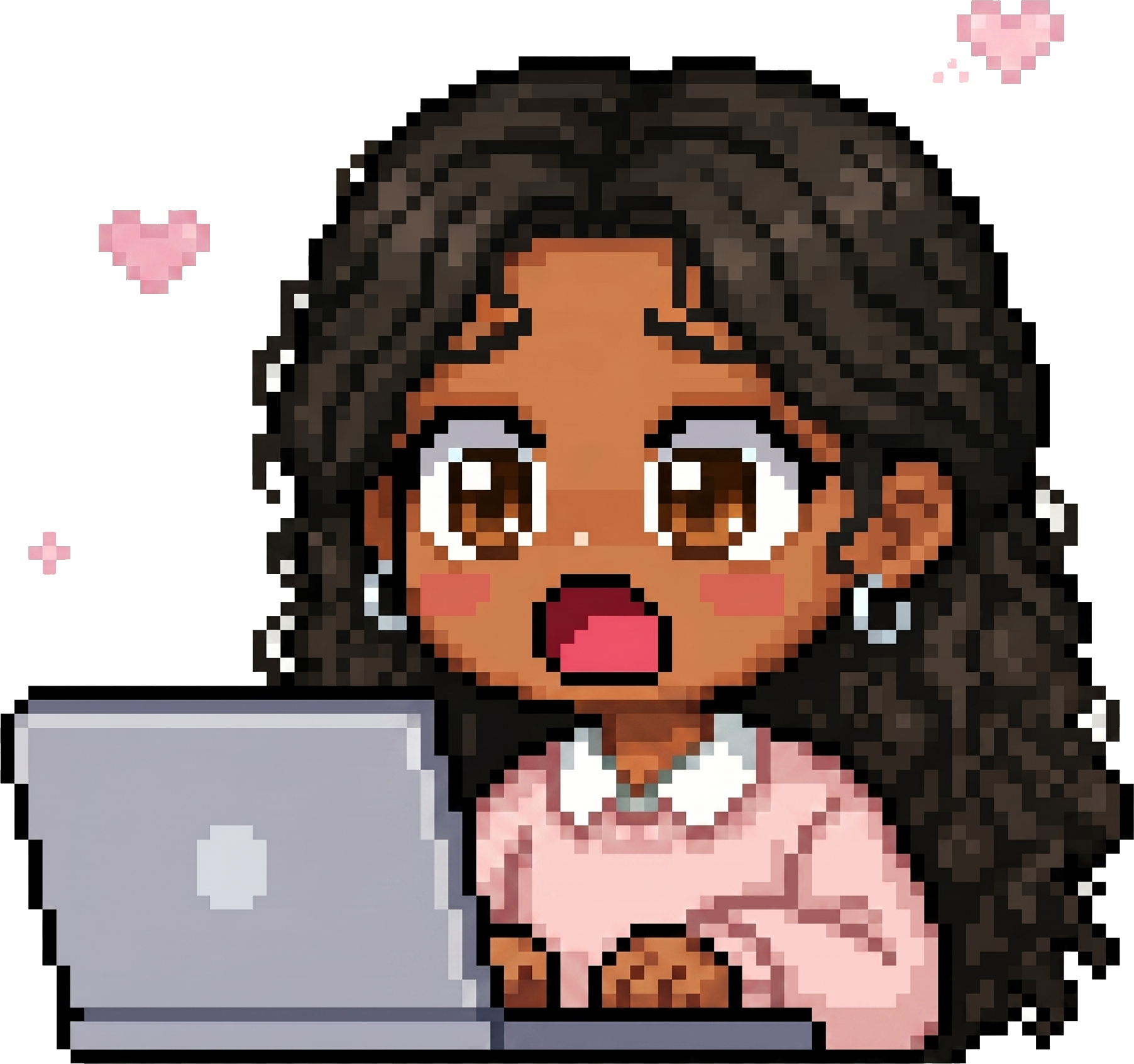 Manjusha pixel avatar at a laptop